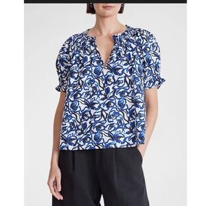 Apiece Apart blue abstract floral Kasin puff sleeve top size large
